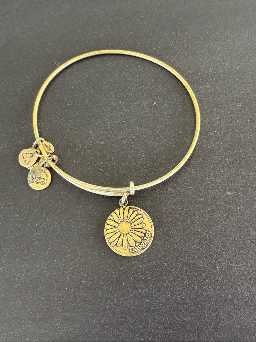 Alex and Ani Gold Daisy 'Daughter' Charm Bangle, Gold-Tone Adjustable Bracelet